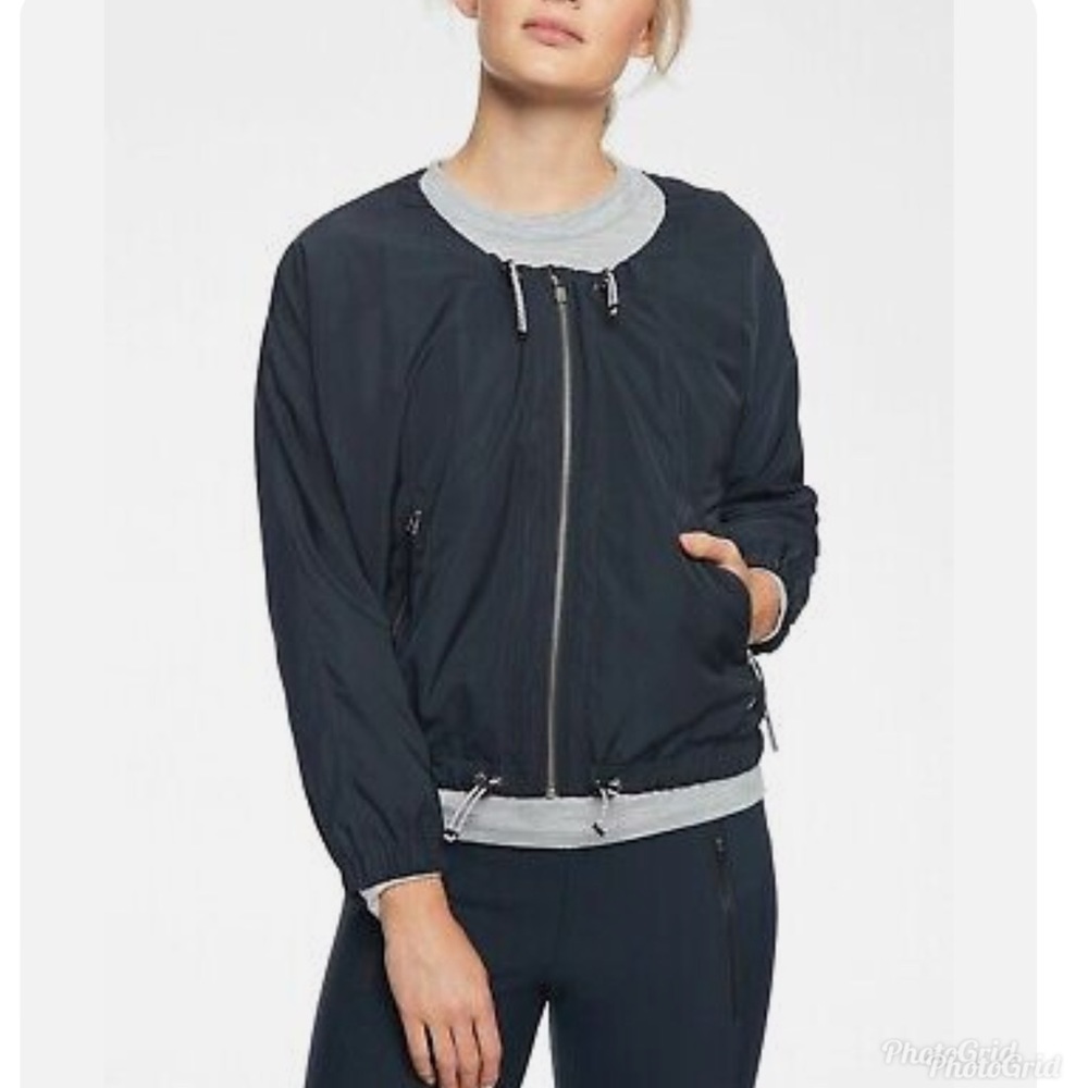 Athleta Chill Bomber Jacket, navy blue, medium style 202074-01
